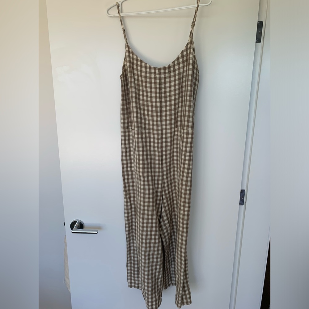 Brown gingham Ali Golden Jumpsuit